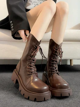 Ботинки в стиле Лолиты / Роскошные дизайнерские ботинки на плоской подошве-женские ботильоны на шнуровке с круглым носком, летняя мода 2023, женские котто в стиле мед Рок в стиле ретро