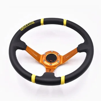 Универсальное спортивное рулевое колесо JDM из ПВХ-кожи для дрифтинга, 14-дюймовое рулевое колесо Sim-карты Deep Corn Golden для гонок