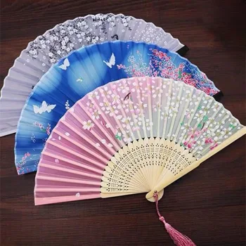 Шелковый складной веер в винтажном стиле, Китайский Японский узор, Художественное ремесло, Подарок, Украшение для дома, Танцевальный ручной веер