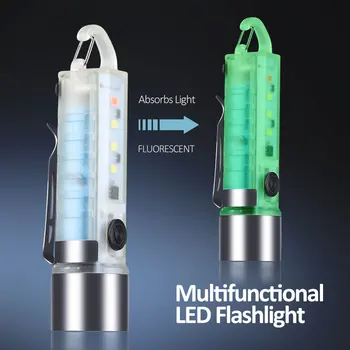 Мини-брелок для ключей Light Type-C, перезаряжаемый Многофункциональный зажим на крючке, водонепроницаемый флуоресцентный фонарь, предупреждение, кемпинг, светодиодный фонарик