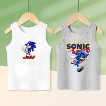 Мультяшный Жилет С короткими рукавами Sonic The Hedgehog, Модная Высококачественная Креативная Периферийная Детская Летняя Свободная Нижняя Майка