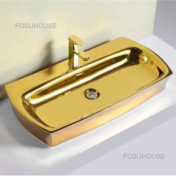 Раковины для ванной из европейского золота, большая раковина на платформе, Керамические раковины для ванной комнаты, современные Кухонные мойки, раковина для мытья рук A