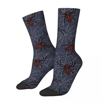Ретро Красный паук на паутине Жуткая паутина Мужские носки Унисекс с принтом в уличном стиле Забавный подарок для экипажа