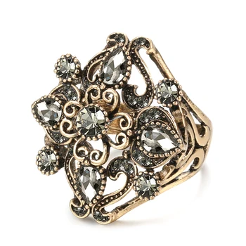 Уникальное кольцо с серым кристаллом в стиле Бохо для женщин, Антикварный крест, свадебные кольца с хрустальным цветком, Винтажные Свадебные украшения, Подарки Оптом