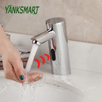 YANKSMART Хромированная полированная раковина для ванной комнаты Автоматический кран с сенсорным датчиком, установленный на бортике смеситель для воды, краны из твердой латуни