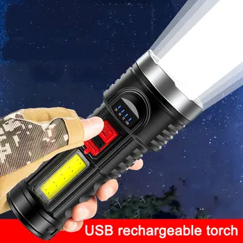3 Режима Водонепроницаемый фонарик Портативный COB LED Тактический USB Перезаряжаемый фонарь для кемпинга, Масштабируемый фонарик, лампа для фокусировки.
