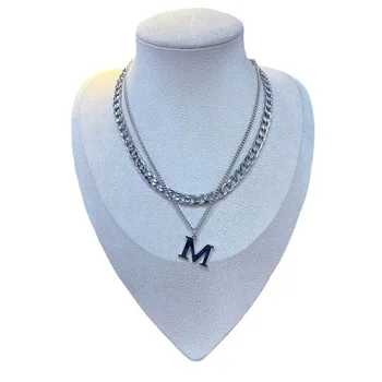 Индивидуальное ожерелье с буквой М, двухслойная цепочка для ношения, все простое, хип-хоп, кубинская цепочка для мужчин и женщин