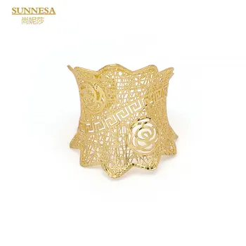 SUNNESA 18-каратный позолоченный Роскошный Дубайский браслет для свадьбы, классические выдалбливаемые Регулируемые Эфиопские браслеты для женщин, Юбилейные