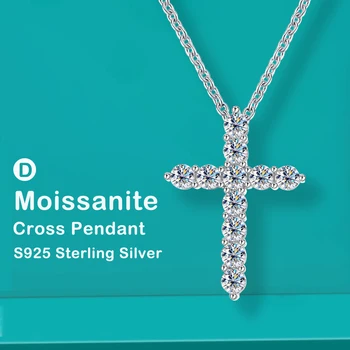 Ожерелье с крестом из муассанита, оригинальная цепочка из стерлингового серебра 925 пробы, покрытая белым золотом 18 карат, Изысканное ожерелье для женщин