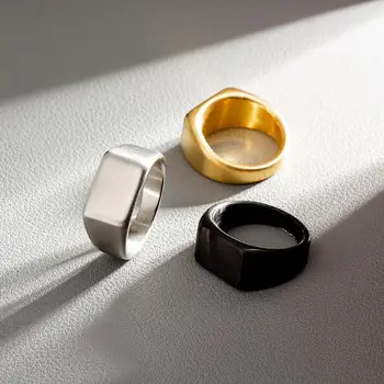Новые кольца из нержавеющей стали для мужчин, печатка геометрической ширины, обруч для пальцев, модные кольца в стиле рок-панк, ювелирные аксессуары Оптом