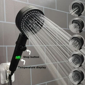 5 Режимов Светодиодный Цифровой Температурный дисплей Насадка для душа Экономия воды под высоким давлением Насадка для душа в ванной Комнате Остановка Регулируемого распыления воды