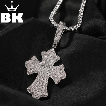 Мужское ожерелье с подвеской в виде готического креста BLING KING в оправе из кубического Циркона, Талисман на удачу с большим крючком, религиозные украшения в стиле хип-хоп