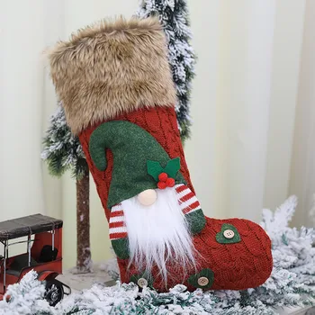 Рождественские носки Подарочный пакет с 3D рисунком Санта-Клауса из мешковины, Вязаный Рождественский чулок ручной работы, украшение для дома Navidad Новый год