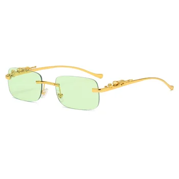 Маленькие прямоугольные Солнцезащитные очки без оправы Женские Роскошные Брендовые Модные Квадратные Солнцезащитные очки леопардового оттенка для мужчин UV400