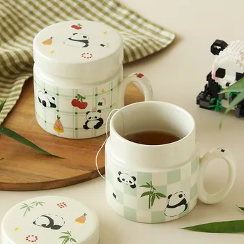 Чашка с керамическим покрытием в виде цветка панды, домашняя жизнь, прекрасная панда, Маленький цветок, милая керамическая кружка с крышкой, Офисные стаканчики для воды, кружка высокой стоимости