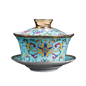 Золотая Кружевная Эмалевая супница для чайного гриба, домашняя чайная чашка в стиле китайского двора, керамическая кофейная чашка Цзиндэчжэнь