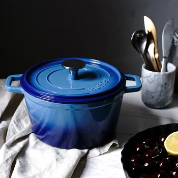 Эмалированная чугунная кастрюля высокого качества Синяя Круглая плита Кухонные кастрюли Индукционная плита Газовая кастрюля