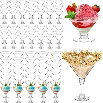 пластиковые бокалы для мартини 80шт, 5 унций, одноразовые прозрачные мини-бокалы для десерта для вина, шампанского, принадлежностей для десертной вечеринки