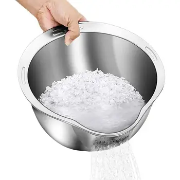 Чаша для промывки риса с фильтром Многофункциональная корзина для промывки риса Сливная раковина с наклонным горлышком для утолщения большой чаши для промывки риса