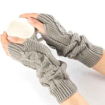 Длинные однотонные перчатки без пальцев, вязаные рукава, согревающие руки, Мягкая зимняя уличная мода, теплые повседневные варежки