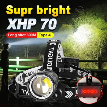 2023 Новейший светодиодный мощный головной фонарик XHP70 18650 Перезаряжаемый светодиодный головной фонарик для рыбалки, крышка фары для кемпинга, пеший туризм
