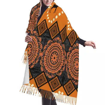 Шарф с цветочным африканским принтом, зимние длинные шарфы с большими кисточками, мягкая обертка из пашмины
