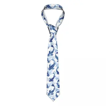 Мужские галстуки Koi Fish Dance из тонкого полиэстера длиной 8 см, классический синий галстук Delft для мужских костюмов, свадебные аксессуары для офиса