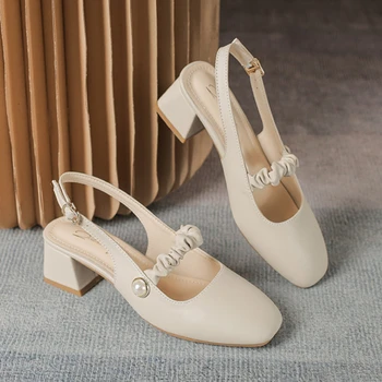 Корейская версия Mary Jane; тонкие туфли на толстом каблуке; Новинка 2023 года; Модные повседневные Простые Универсальные однотонные женские сандалии летнего цвета.