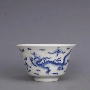 Китайская сине-белая фарфоровая чашка Ming Chenghua Dragon Design 2,75 дюйма
