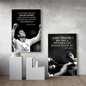 Черно-белые знаменитые боксеры, вдохновляющие цитаты, плакаты и принты, картины на холсте, настенные рисунки для декора гостиной