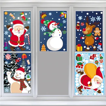 Рождественские Наклейки на окна Санта-Клауса, Настенные украшения, Рождественская подвеска, Веселого Рождества для домашнего декора, Новогодние наклейки 2023