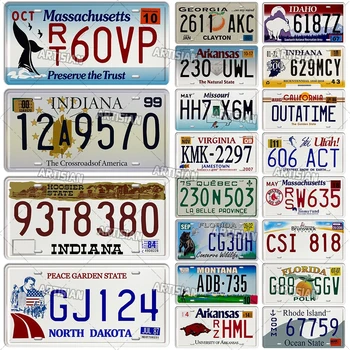 Артисианский номерной знак США, номерной знак Миннесоты, Индианы, Северной Дакоты, Миссури, Джорджии, Арканзаса, Металлический знак регистрации автомобиля