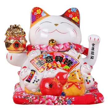 7-дюймовый Керамический Манящий Кот Манеки Нэко Украшение в стиле Фэн-шуй Качели Lucky Cat B
