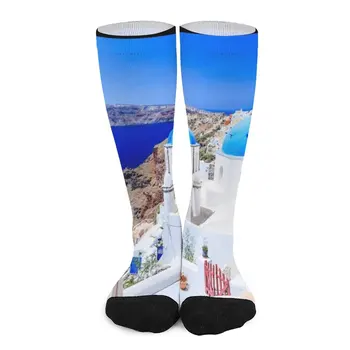 Санторини, Греция, Белые здания, голубые крыши, носки Blue Ocean, мужские спортивные носки для мужчин