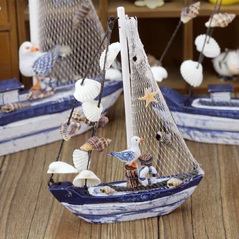 Мебель для спальни Подарок Морской Декор Реквизит Деревянная модель парусной лодки Игрушки для дома Офисные детские Ретро Мини ракушки