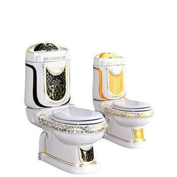 Индивидуальный туалет в европейском стиле, Высококлассный Роскошный Рельефный Разделенный унитаз на подставке, Раковина Золотистого цвета, Настенное устройство для дефекации