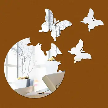 4 шт./компл. Креативная 3D наклейка на стену с зеркалом в виде бабочки, самоклеящаяся Акриловая фоновая наклейка для украшения спальни и гостиной