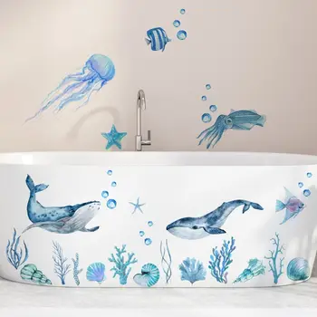 Наклейка для ванны, подводные животные, медузы, пузырьковые наклейки на стену, наклейки из водорослей для ванной комнаты