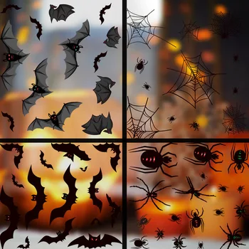 1 комплект наклеек для украшения Хэллоуина Летучая мышь Паутина Оконные Дверные настенные наклейки Плакат Оконные наклейки Принадлежности для вечеринки на Хэллоуин