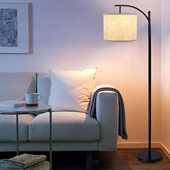 Дуговой торшер с 3 цветовыми температурами, современная настольная лампа для чтения со светодиодной лампочкой мощностью 8 Вт, торшер на высоком шесте с льняными вставками