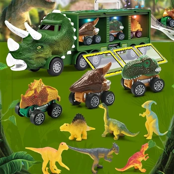 Игрушка-транспорт с динозавром, освещение, музыка, Грузовые автомобили с откидывающимся назад контейнером, модель автомобиля для хранения динозавров, подарок на День рождения для мальчиков