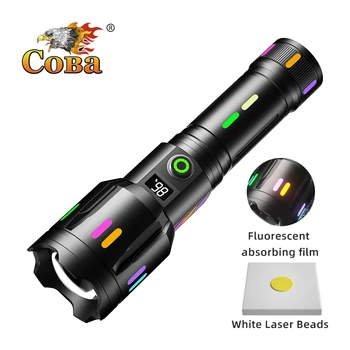 Светодиодный фонарик COBA с флуоресцентной поглощающей пленкой, Светящийся Красочный Зум, Тактический фонарик, дисплей аккумуляторной батареи, Кемпинг