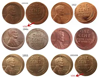 Один цент США 6шт Другая ошибка с редкими копиями монет не по центру