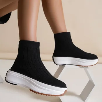 Новые осенне-зимние женские носки 2023 года, сапоги с эластичной внутренней резинкой, вязаные ботинки для спорта, отдыха и средние ботинки
