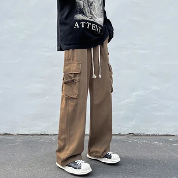 Американский негабаритных брюки Мужские высокие уличные атмосфера из чистого хлопка, функциональные брюки-карго хулиган красивый карманный хип-хоп прямые брюки